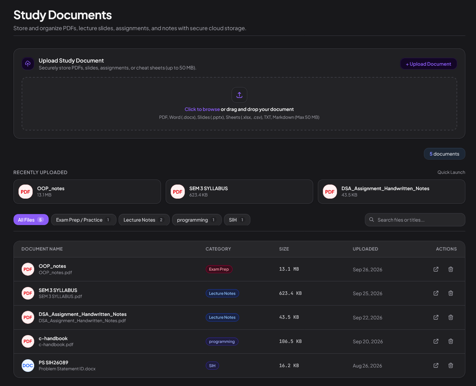 Your course syllabus, slides, and exam papers in one vault.